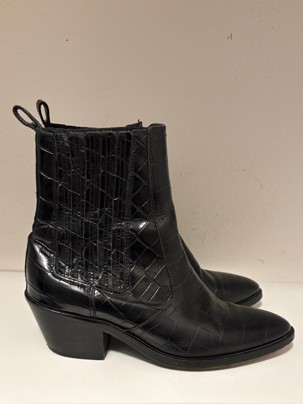 All Saints Miriam Black Crocodile Western Chelsea Boot Hybrid 100% Leather EU 37 - Picture 6 of 15